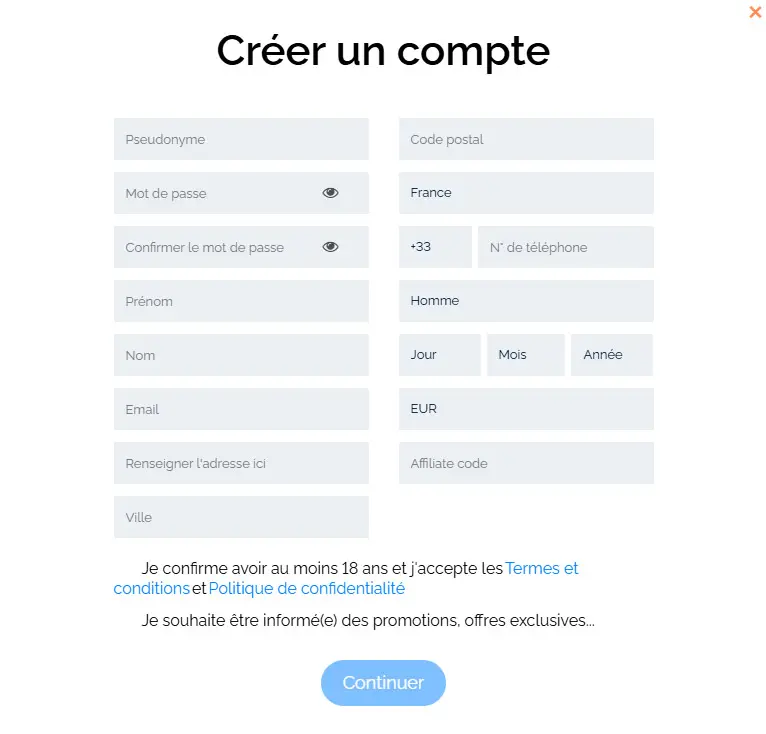 Processus d'inscription JULIUS CASINO